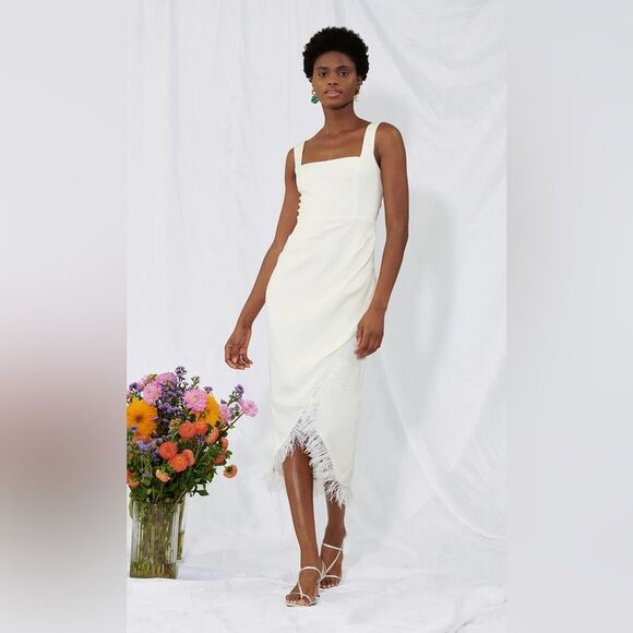 Saylor Caylin White Feathered Dress L - Picture 2 of 9